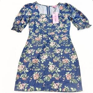 Betsey Johnson Medium Blue Flower Patterned Print Dress Size M NWT $109